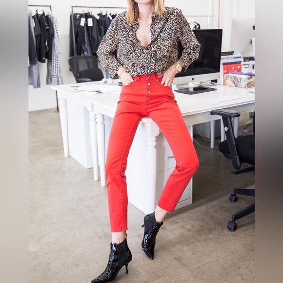 EUC Anine Bing Frida High Rise Jean in Punchy Red - Picture 1 of 6
